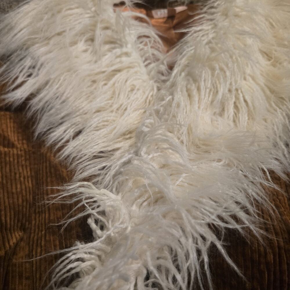 Show Me Your Mumu Penny Lane Coat Brown Corduroy Med Wrap Faux Fur Trim Hippie - Picture 4 of 8